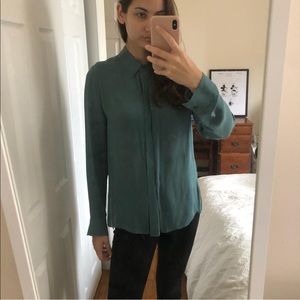 Vince Teal Green Silk Button Down Blouse